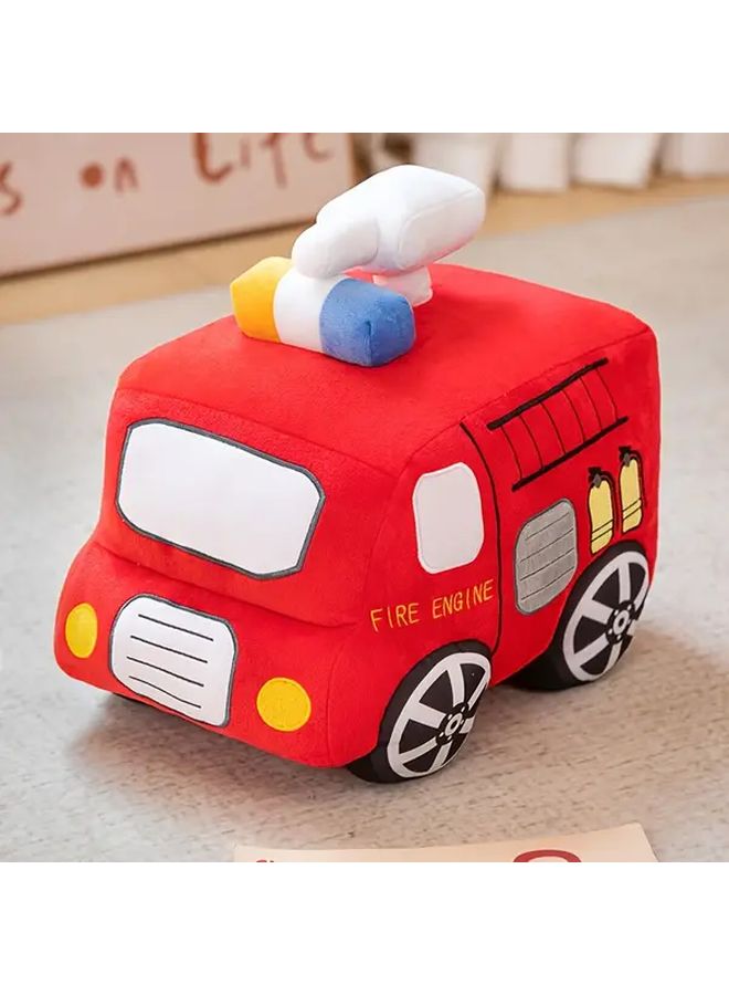 Red Fire Truck And Excavator Plush Toys 28cm Soft Polyester Kids Calming Vehicles Birthday Gift - Image 4